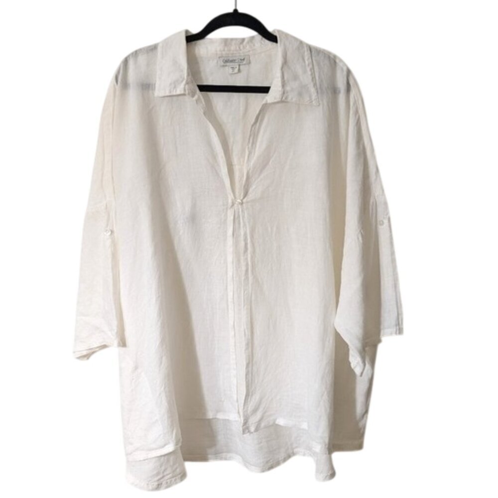 Coldwater Creek 100% Linen Top Beechy White Size 2X